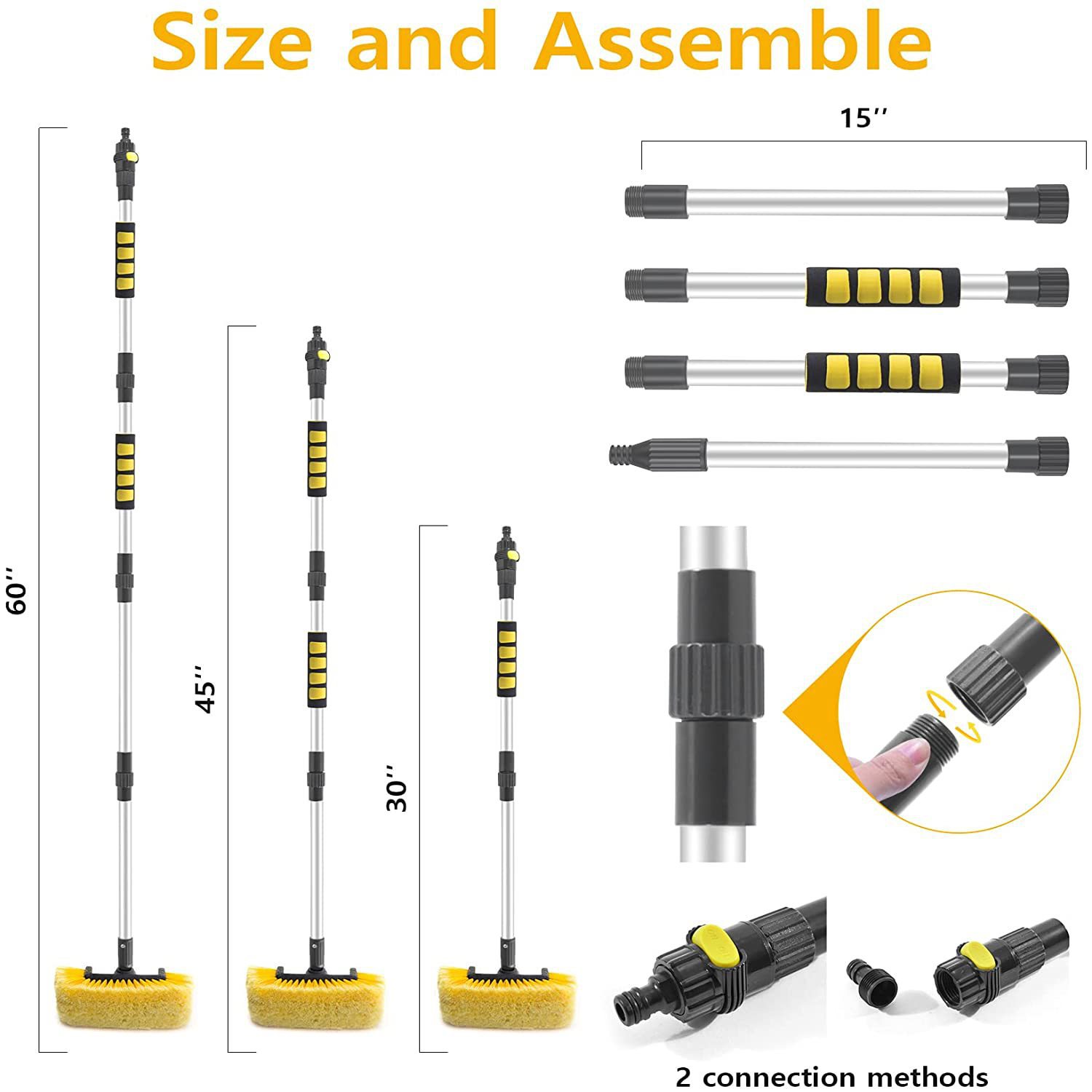 Car wash brush portable car wash brush four-section Rod detachable water brush yellow soft brush car wash