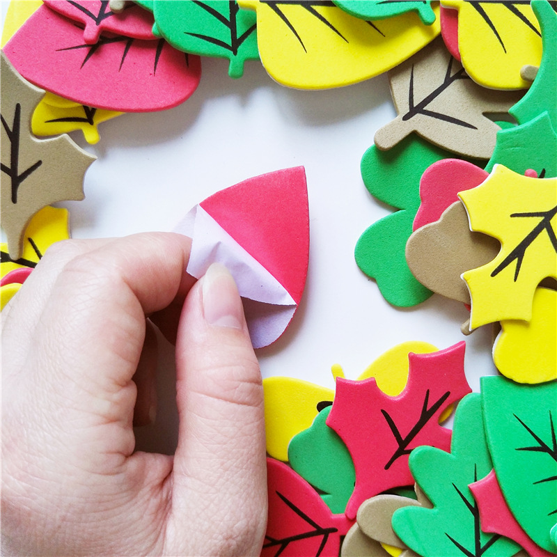 Thanksgiving Decorative Autumn Leaves Sponge Foam Stickers 64 Children Maple Oak Leaf Stickers Crafts