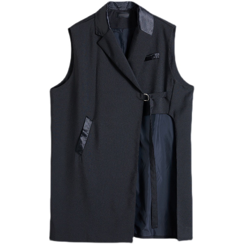 Spring 2024 New Mid-length Black Retro Loose Large Size Women's Suit Vest