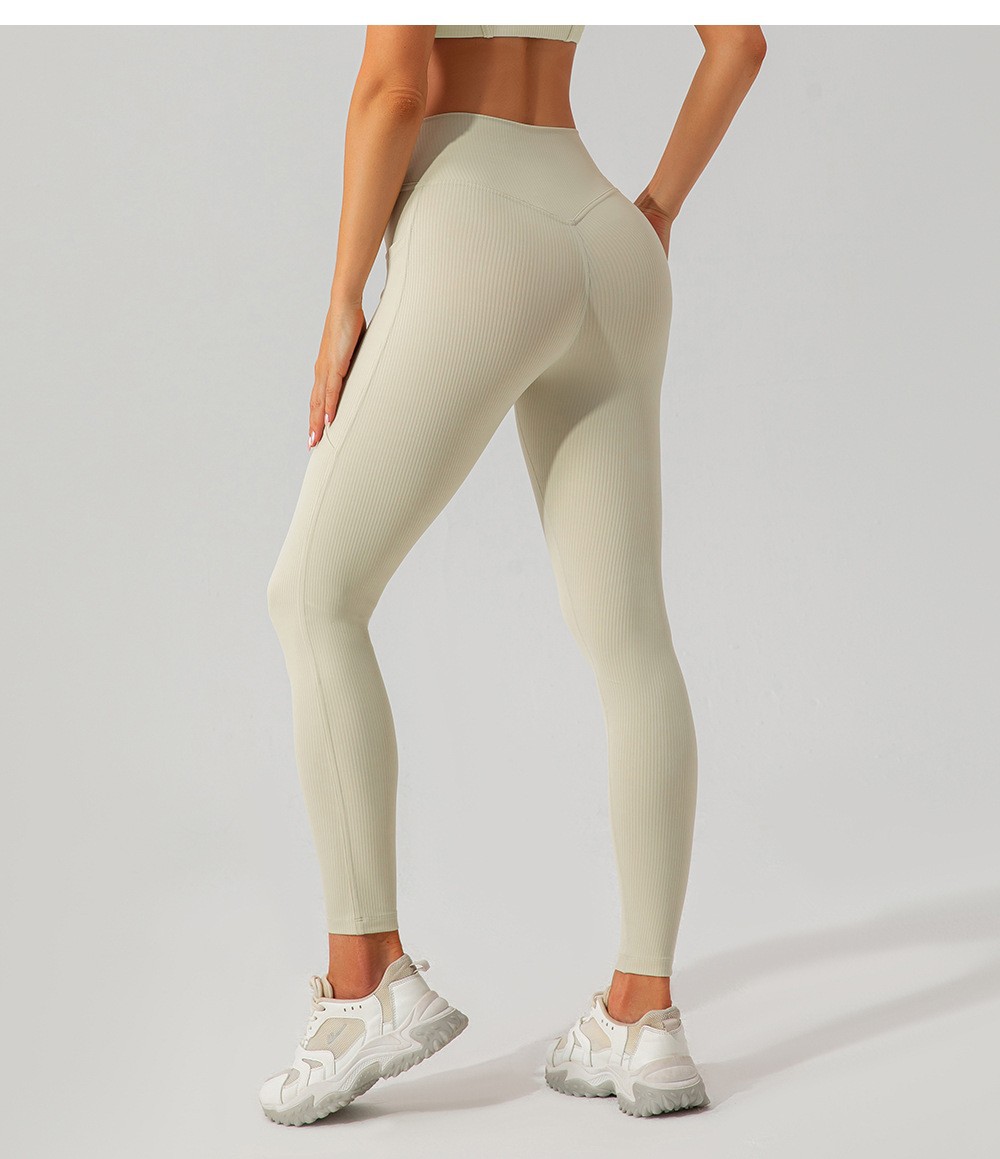 lulu European and American thread high waist hip lifting yoga pants pocket belly contracting tight sports pants running quick-drying fitness pants for women