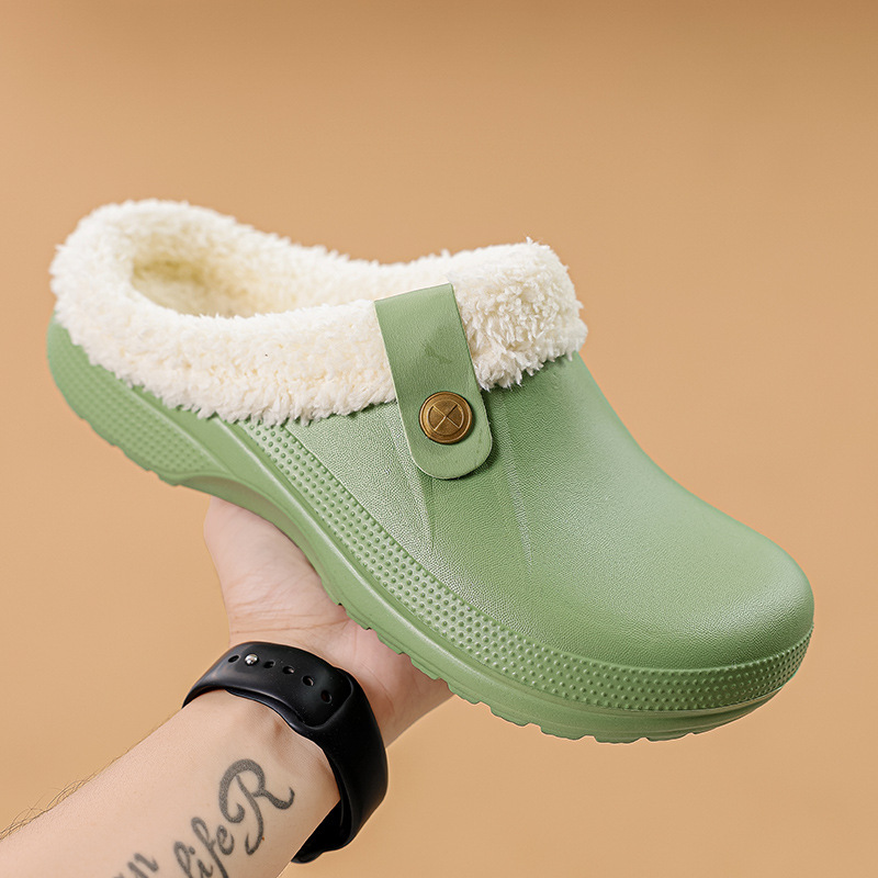 Autumn and winter men's and women's couple's closed toe plush cotton slippers home hole shoes couple's cotton slippers large size shoes