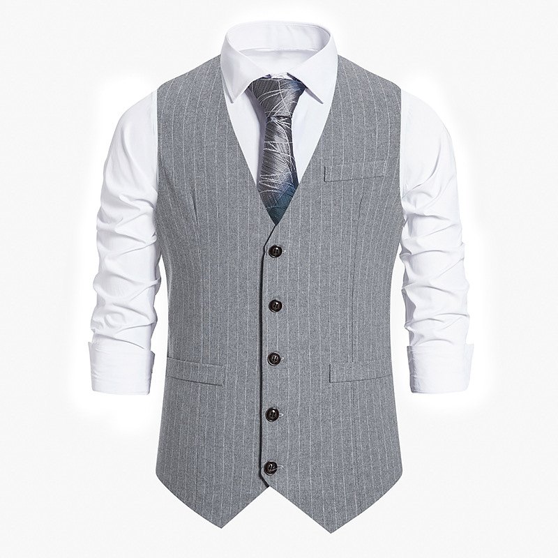 2023 Amazon European Size New Men's Casual Business Striped Single-breasted Men's Suit Retro Vest