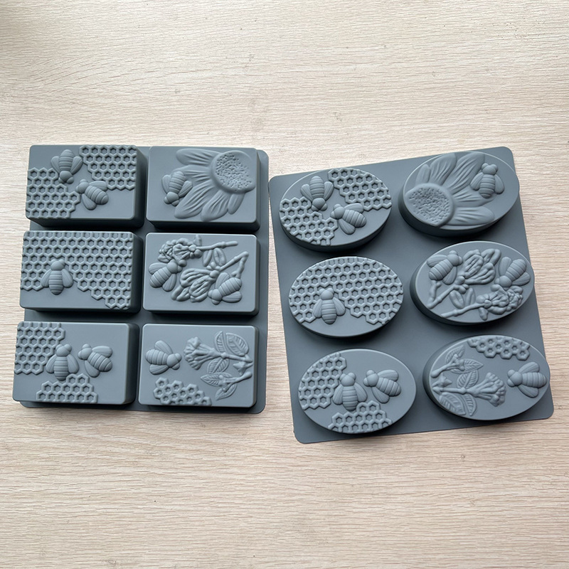 Cross-border hot-selling silicone 6-even Bee mold Oval square handmade soap mold DIY honeycomb cake baking mold