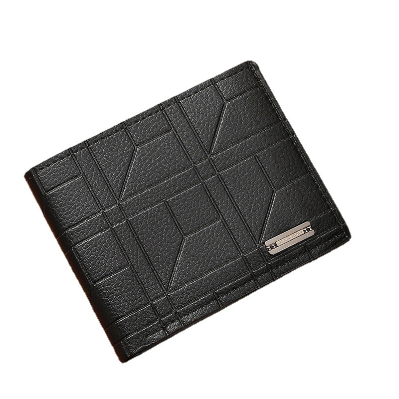 New Men's Wallet Men's Short Wallet Youth Fashion Plaid Horizontal Soft Wallet Large Capacity Multi-card Wallet