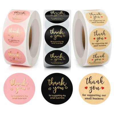 1inch round thank you sticker Black Pink bronzing Kraft paper thank you3 roll set