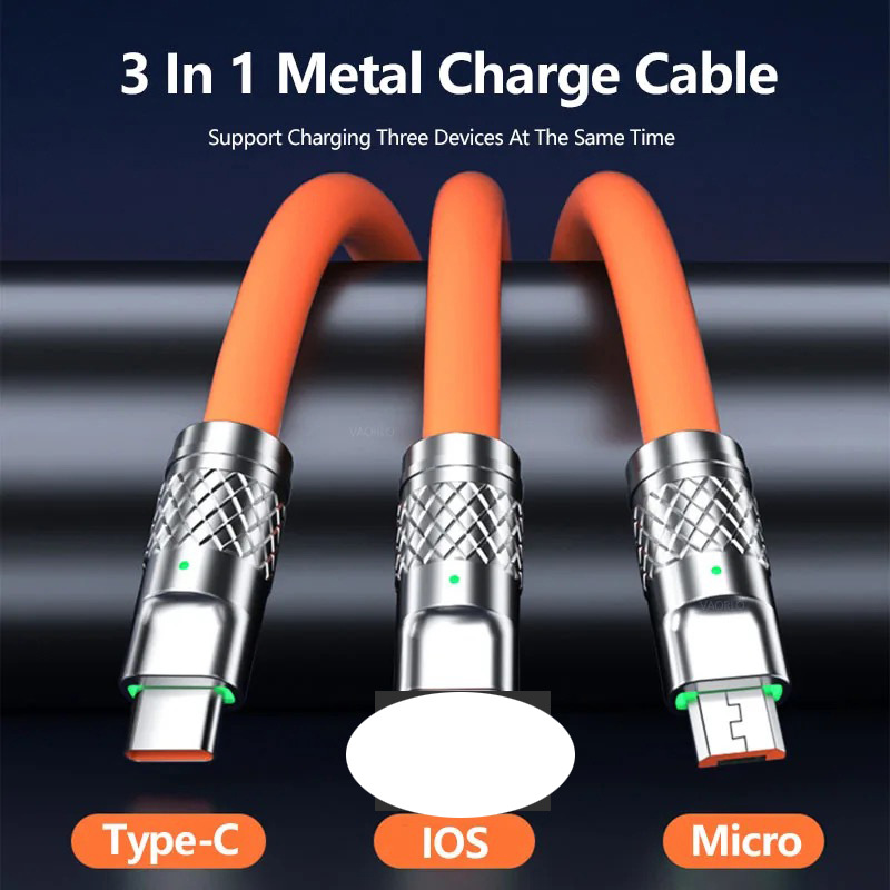 120W zinc alloy machine passenger three-in-one data line for Apple Huawei fast charging line with light one drag three data line