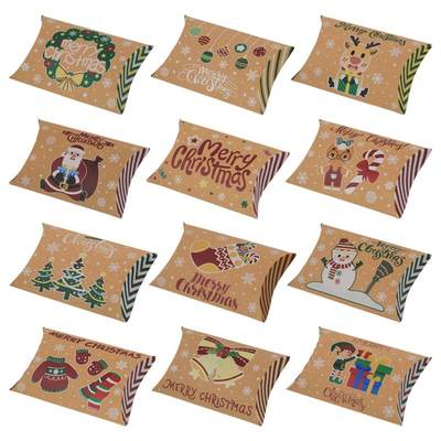 New Christmas candy box Kraft paper Christmas pillow box candy box 12 color packing box in stock wholesale