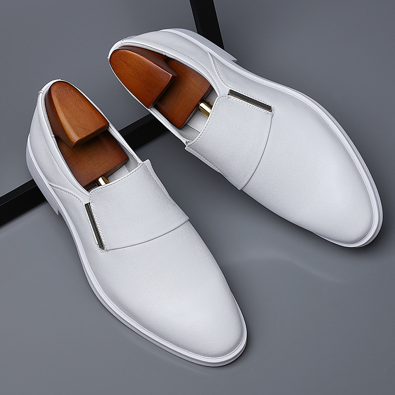 White Leather Shoes Men's Genuine Leather Spring Breathable 2022 New Dress Business Derby Shoes Men's Casual British Men's Shoes