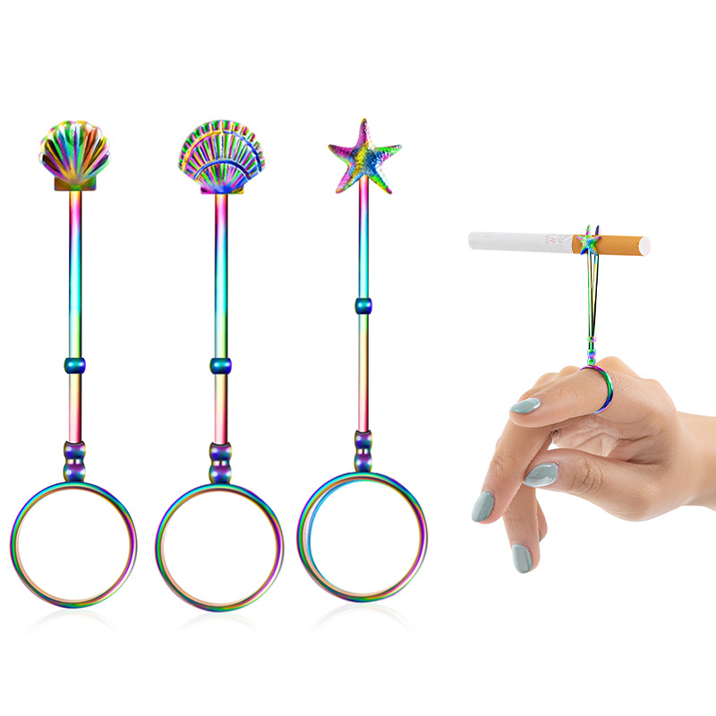 Cross-border new matte five-pointed star cigarette holder personalized ring finger cigarette stand cigarette mouthpiece stand cigarette finger ring wholesale