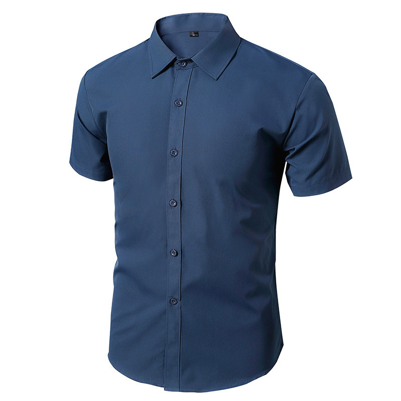 Short-sleeved solid color shirt navy blue