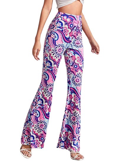 2022 AliExpress European and American women's floral printed elastic high waist flare pants