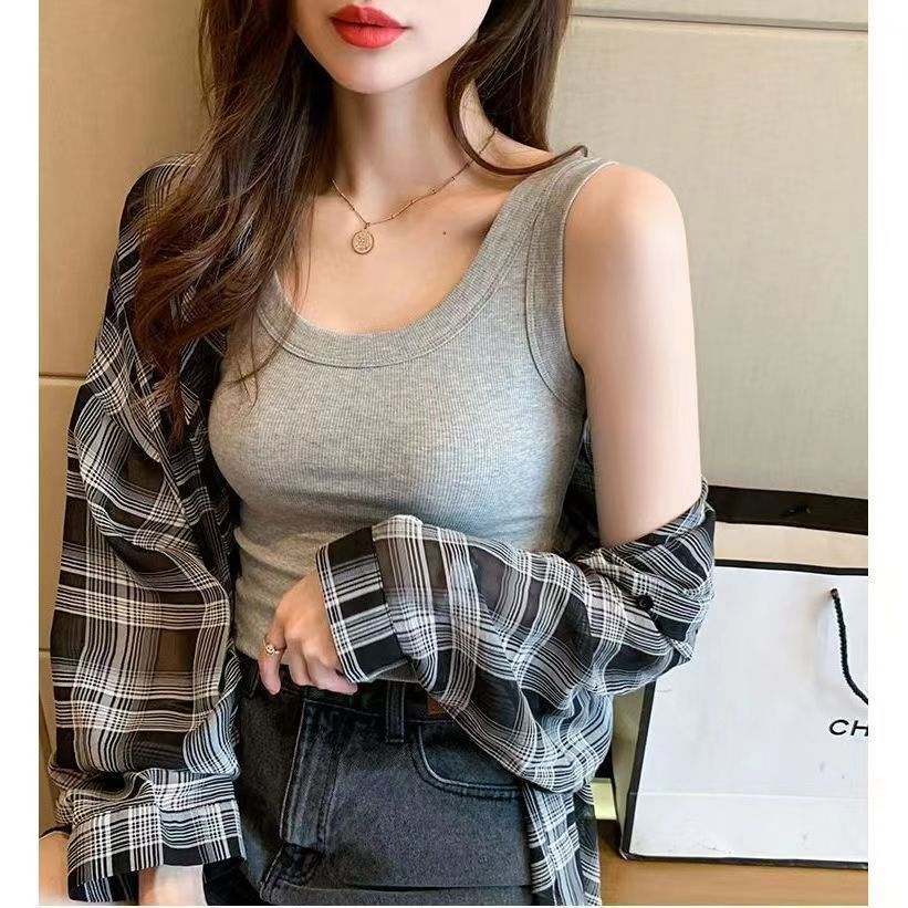 Modal Threaded Camisole Women's Outer Wear Wide Shoulder Strap Summer Spring and Autumn Short Sleeve Inner Base Shirt Slim Top