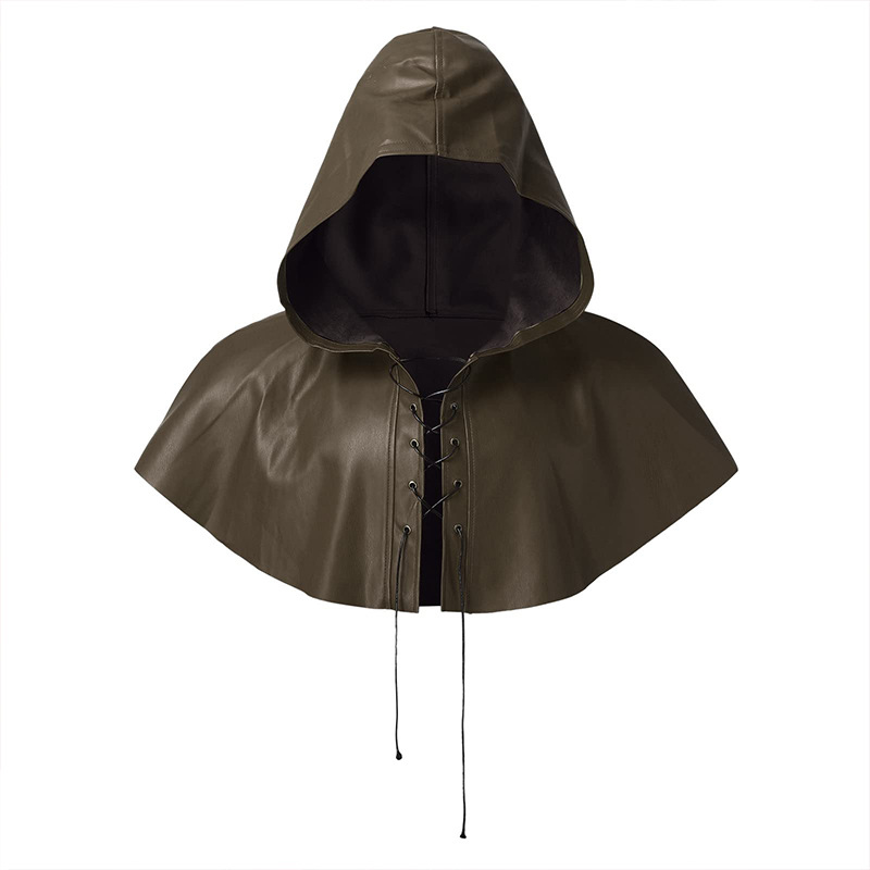 European and American men PU leather hat hunter hooded shawl retro medieval renaissance cape hat witch hat
