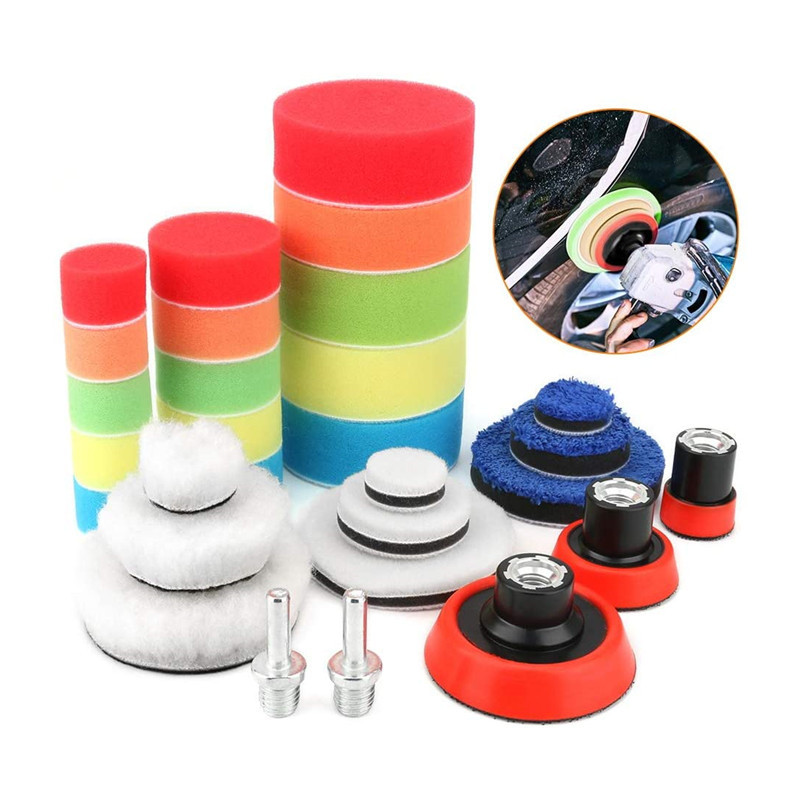 Cross-border car details polishing and waxing sponge disc 29-piece set tool 1.2/2/3 inch sponge wheel wool pad