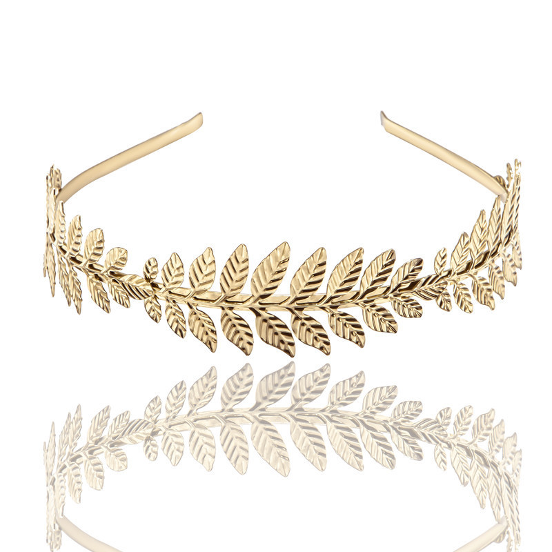 [Metal leaf headband] European and American popular bridal headband golden leaf headdress hair accessories crown headband arm ring