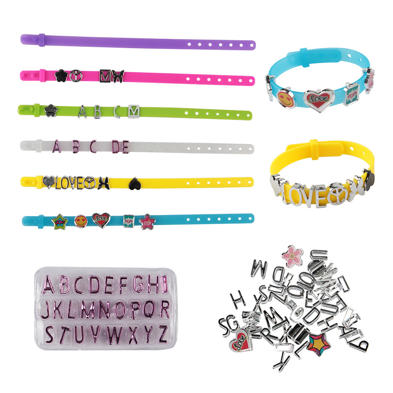Cross Border Girl Toy Beaded Pandora Jewelry Woven Hand Rope Children DIY Homemade Alphabet Bracelet Strap