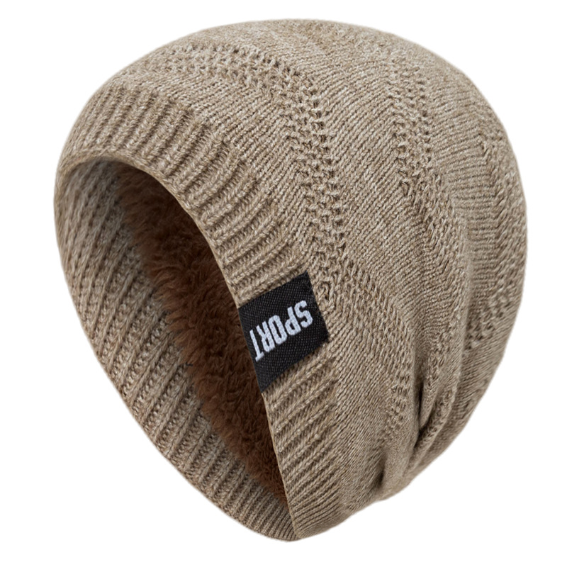 SPORT fleece-lined knitted hat men's 2022 new winter solid color seam Mark warm pullover wool hat cross-border in stock
