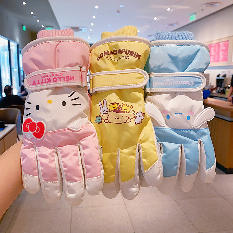 Cute girl ski gloves winter fleece-lined thick warm windproof anti-freezing down cotton gloves girls riding cover