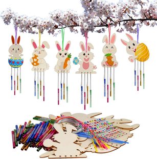 Easter wind chimes suit children's wooden crafts for girls and boys handmade rabbit wind chimes ornaments hanging ornaments