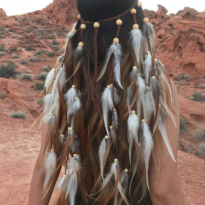 Bohemian long feather headband 2024 cross-border hot sale feather hair accessories horse racing long shawl