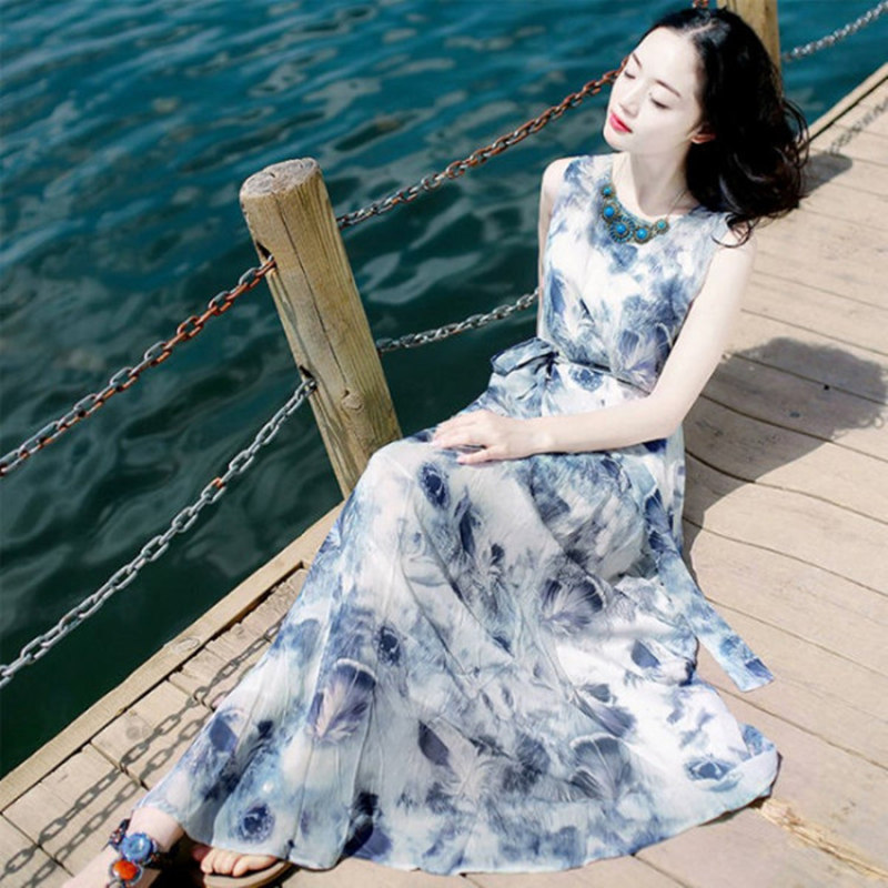2023 Summer New Dress Slim Sleeveless Dress Long Dress Seaside Holiday Beach Dress