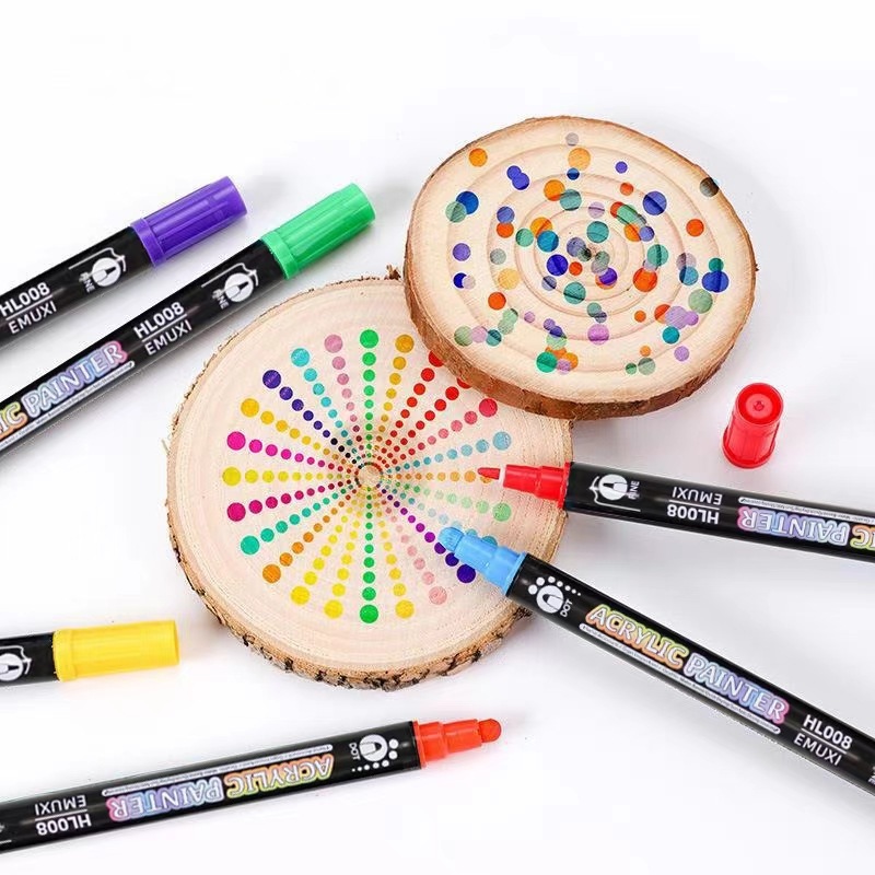 EMUXI Double Head Acrylic Marker Pen Stackable Soft Head Non-transparent Children's Brush Graffiti Watercolor Pen Doodle Head