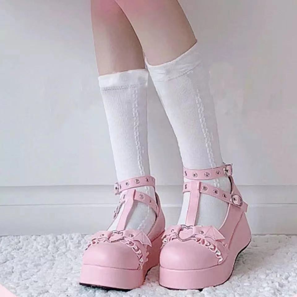 Spring round head sweet Mary Jane shoes 2021 New wedge heel thick bottom small leather shoes Amazon foreign trade shoes women