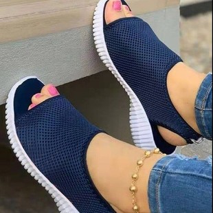 New Summer Women's Shoes Fly Woven Breathable Pure Color Women's Sandals Fish Mouth Flat Heel Beach Low-Top Women's Sandals