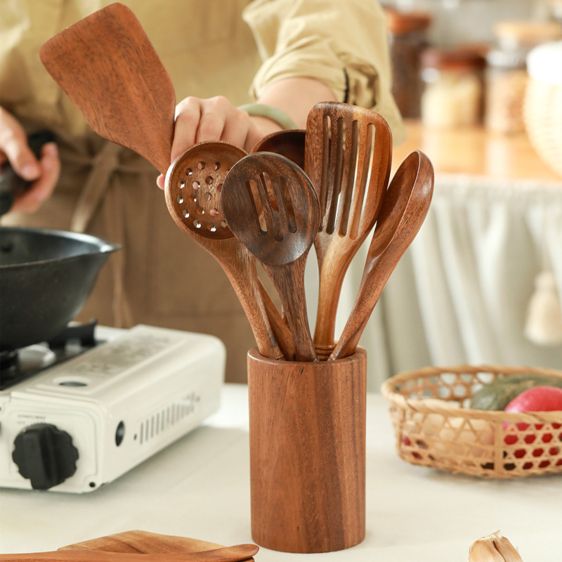 Teak Wooden Non-stick Cookware Wooden Shovel Long Handle Shovel Vegetable Shovel Leaflet Acacia Cooking suit Kitchen Tools
