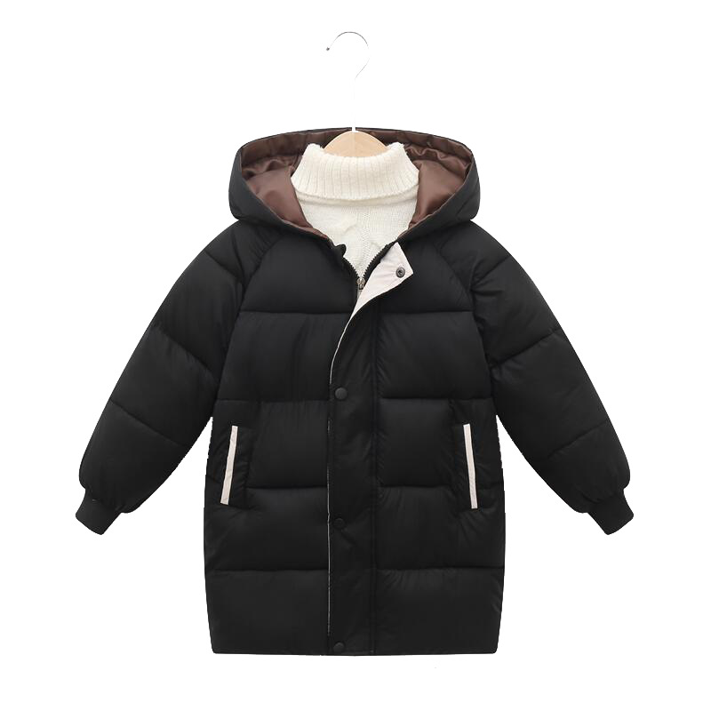 2021 Autumn and Winter New Children's Mid-length Thickened Down Cotton Jacket Big Boys and Girls Hooded Cotton Clothes
