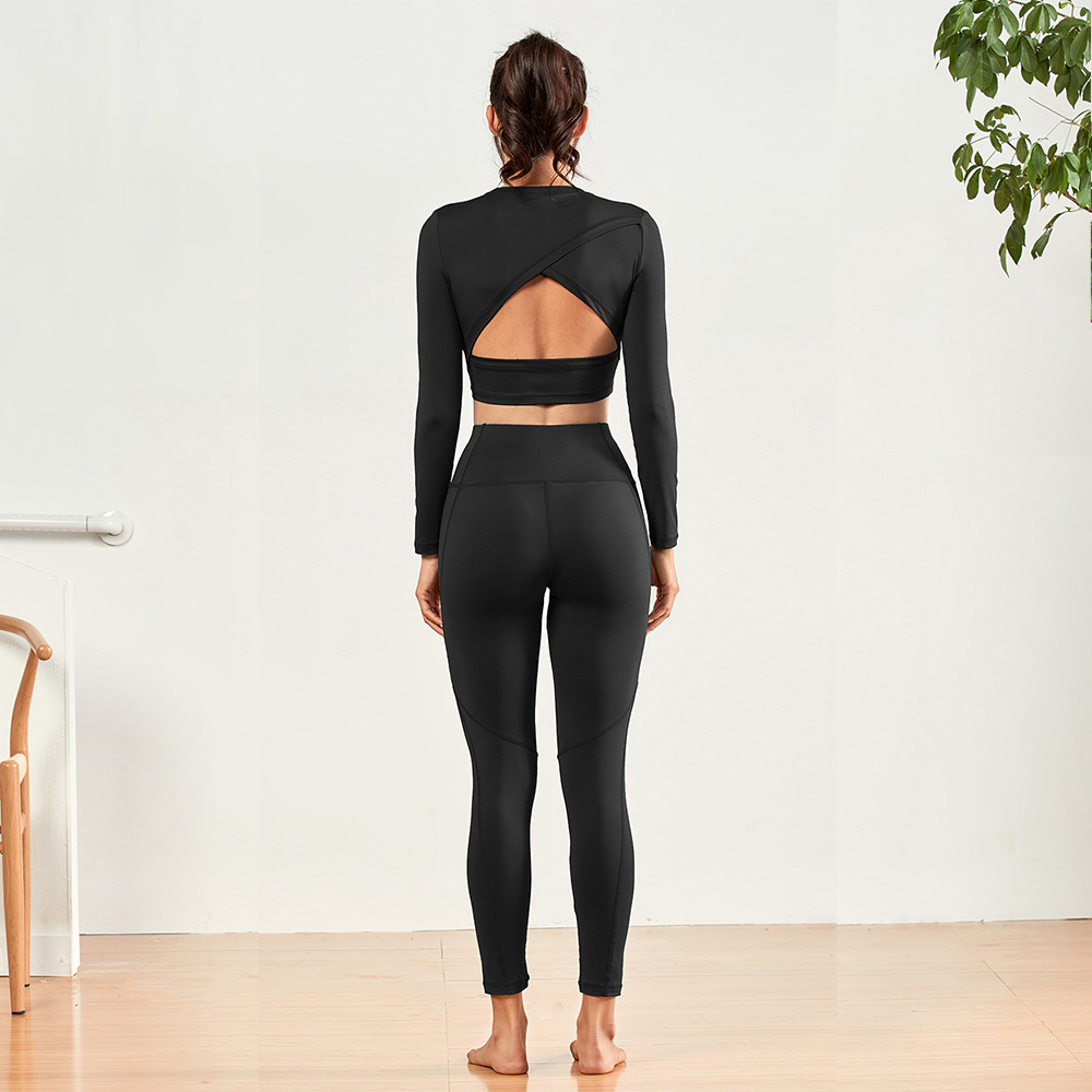 European and American running fitness two-piece foreign trade tight stretch yoga pants sports long-sleeved top yoga clothes suit women