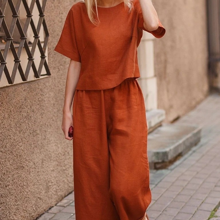 2024 large size suit loose solid color shirt trousers two-piece set
