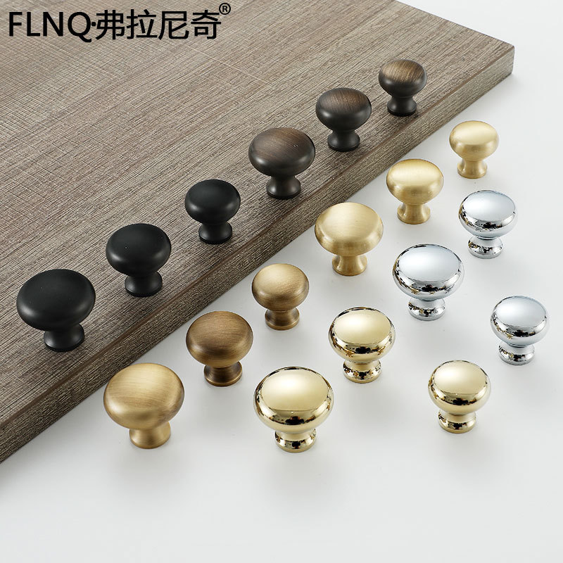古銅法式亮銀圓形單孔全銅拉手金色輕奢純銅拉手衣櫥櫃門抽屜把手