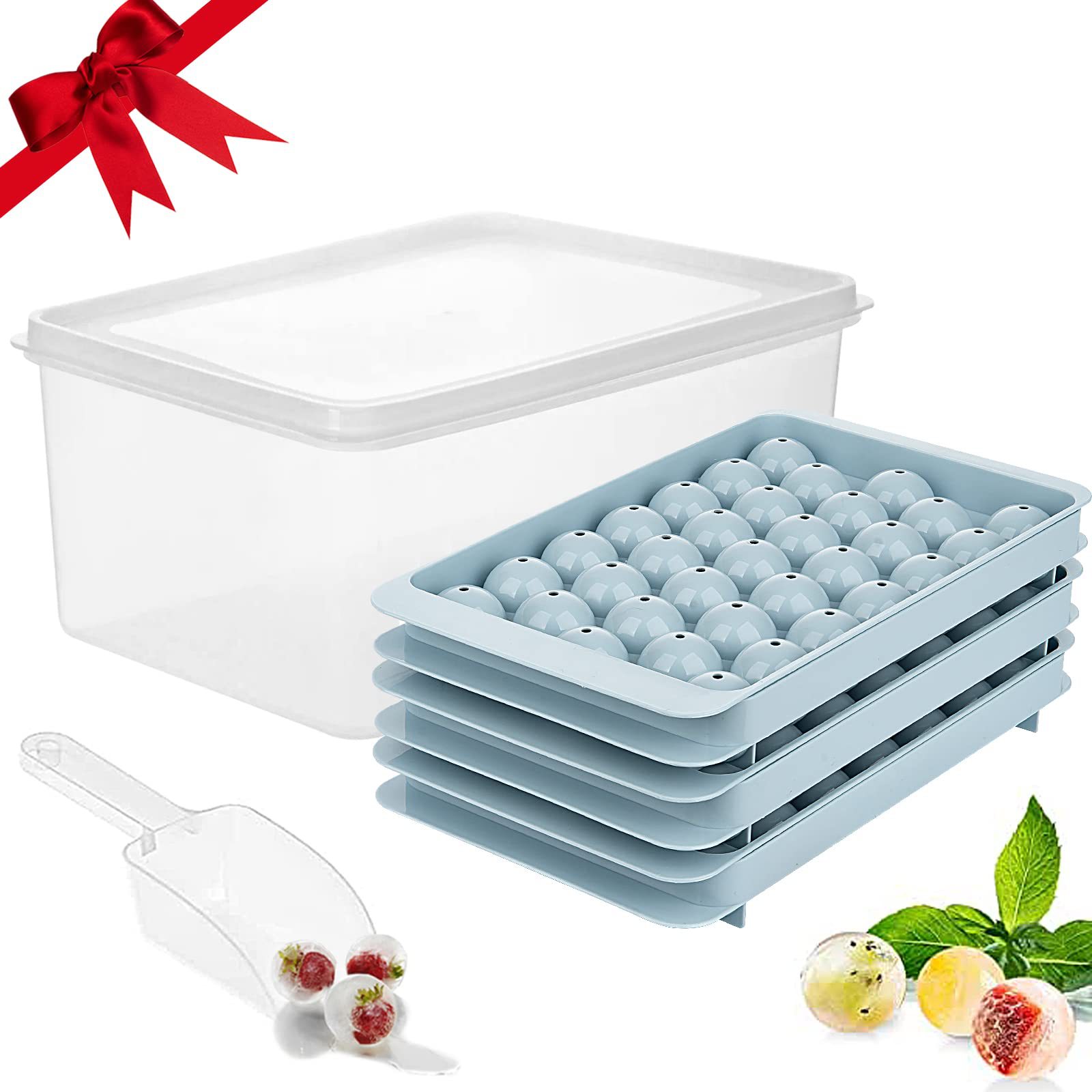 Amazon New 33 grid round ice tray set household ice cube ice maker homemade plastic ice hockey mold with cover