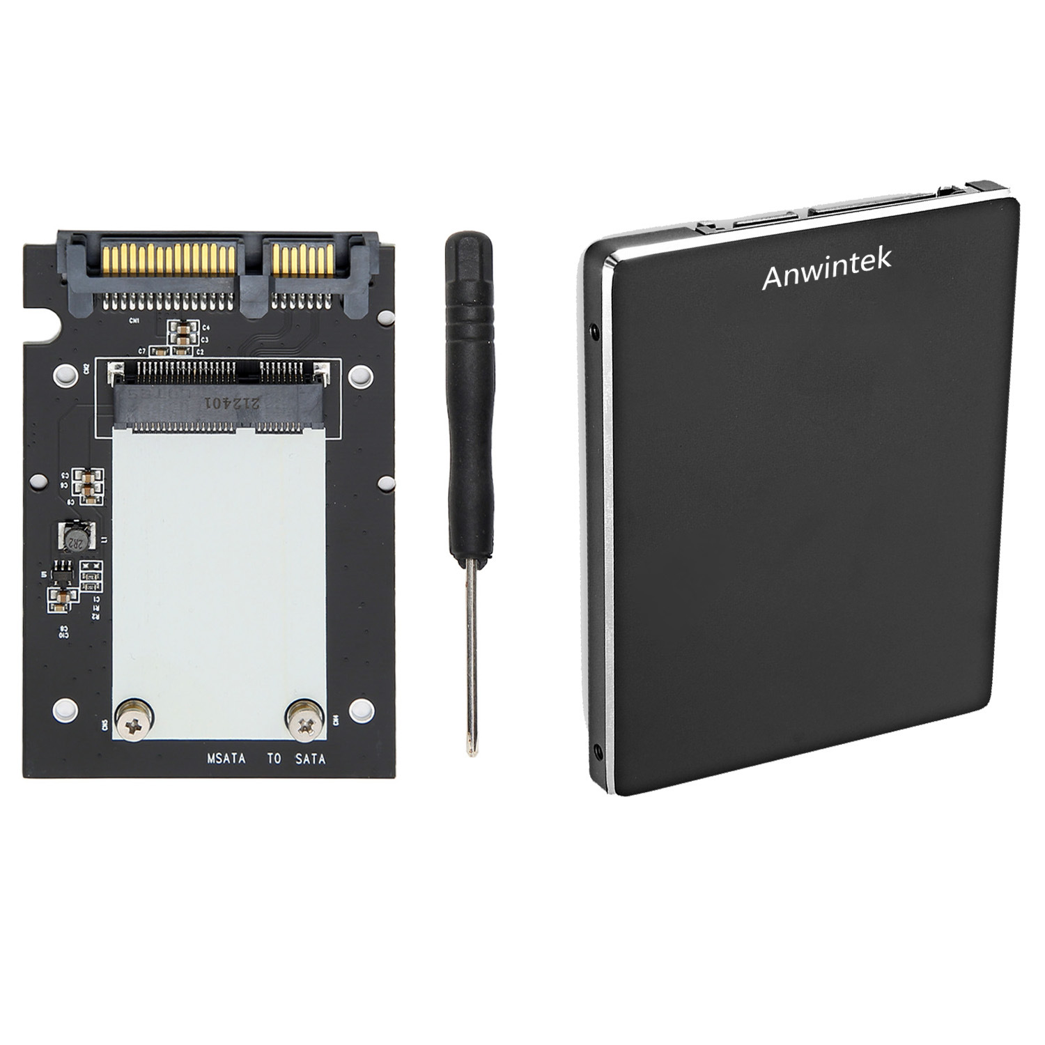 Anwintek aluminum alloy solid state drive adapter box mSATA to SATA2.5 inch 3.0SSD hard drive adapter