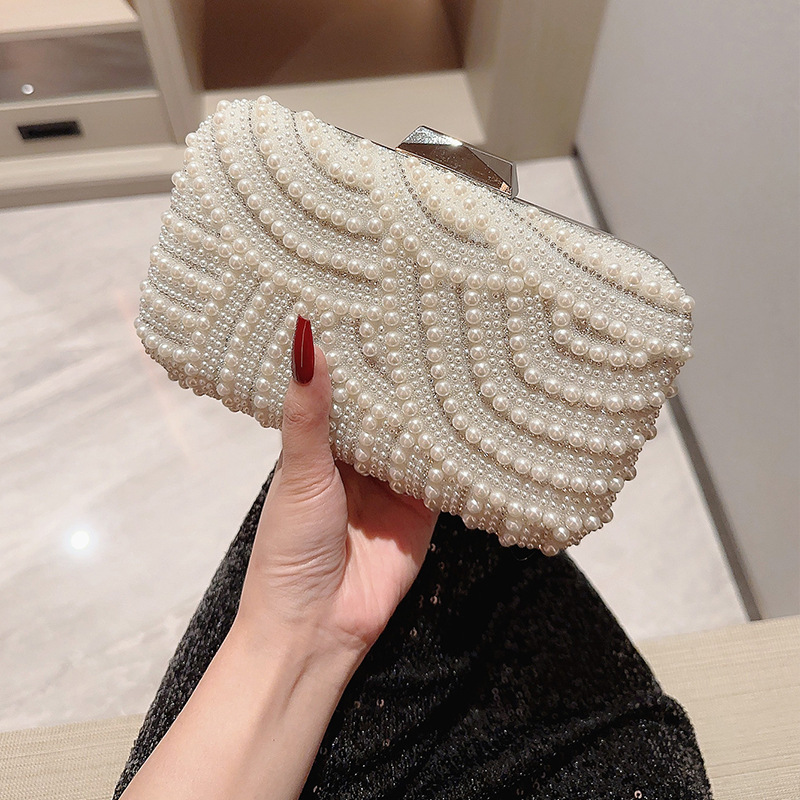 Cross-border Hot Pearl Evening Bag Soft Face Lock Buckle Women's Shoulder Bag Crossbody Small Square Bag Bridal Evening Bag