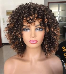 Cross-border Europe and the United States wigs female wig manufacturers wholesale African small curly hair explosive head multi-color chemical fiber wig full head cover