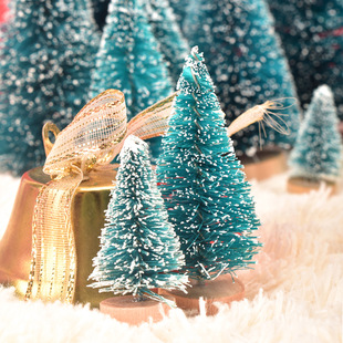Decorative Mini Christmas Tree Sisal Silk Snow Tower Blue Green White Small Christmas Tree Desktop Ornaments 3-23cm
