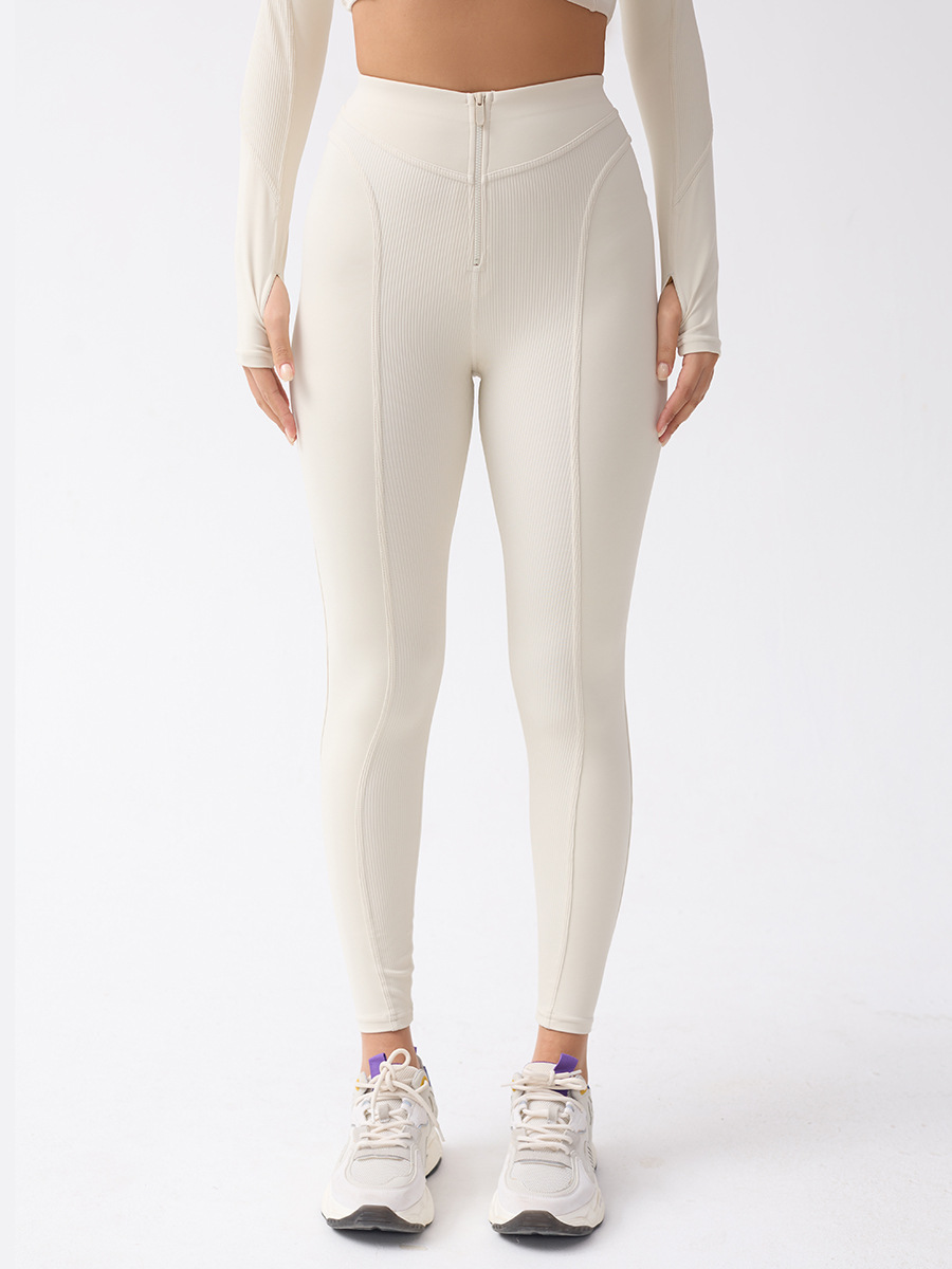 Women's high waist zipper tights fitness sports yoga trousers slim slimming thread pants skiing