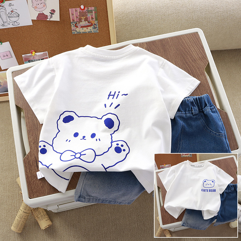 Children's Summer New Short-sleeved T-shirt Boys and Girls Cartoon Western Style Pattern Top for Boys and Babies Half-sleeved T-shirt Base