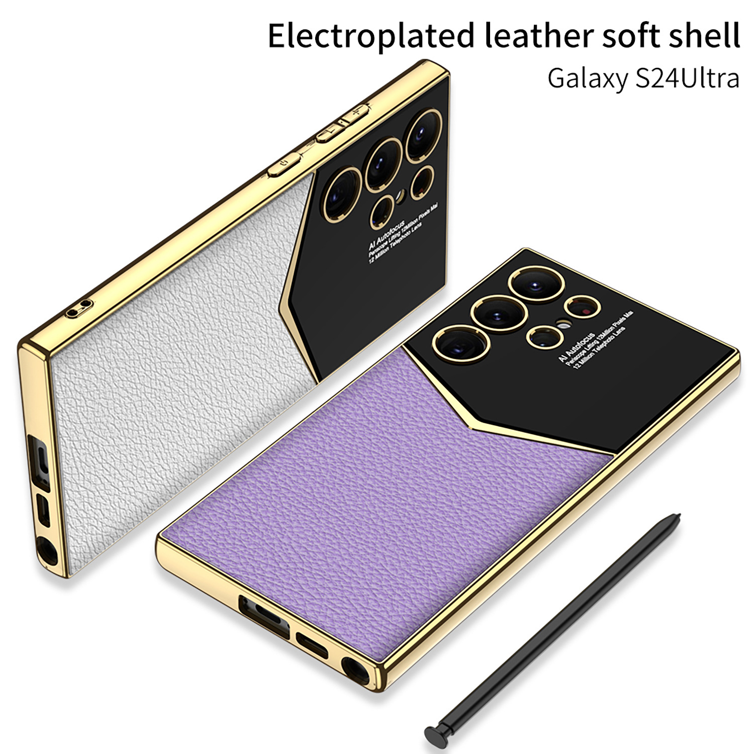 Applicable to Samsung S24Ultra electroplated solid color mobile phone shell S24plus jazz plain leather protective cover s24 drop-resistant shell