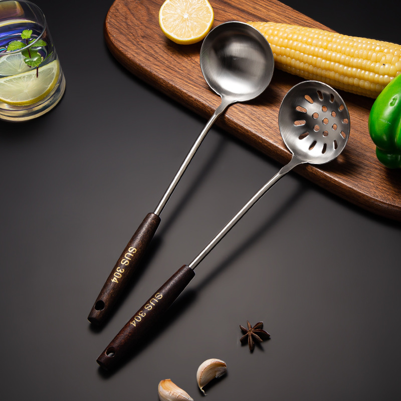 304 stainless steel spatula kitchenware set wooden handle stir-fry shovel soup spoon Colander cooking spoon kitchen utensils