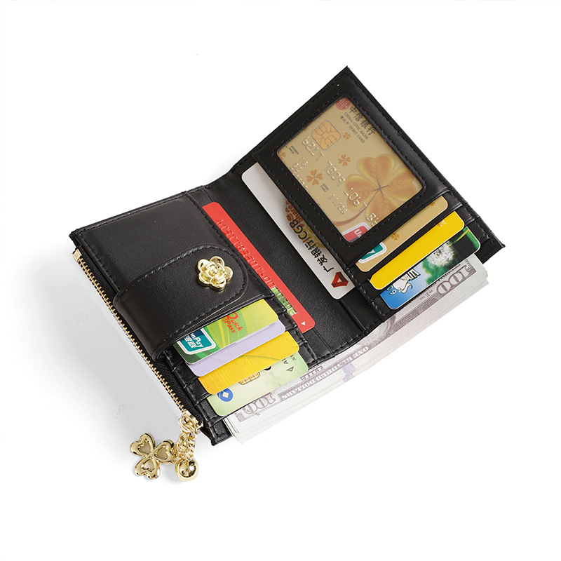 European and American Wallet Short Women's Fashionable Camellia Folding Wallet Multi-Card Soft Sheepskin Zipper Wallet