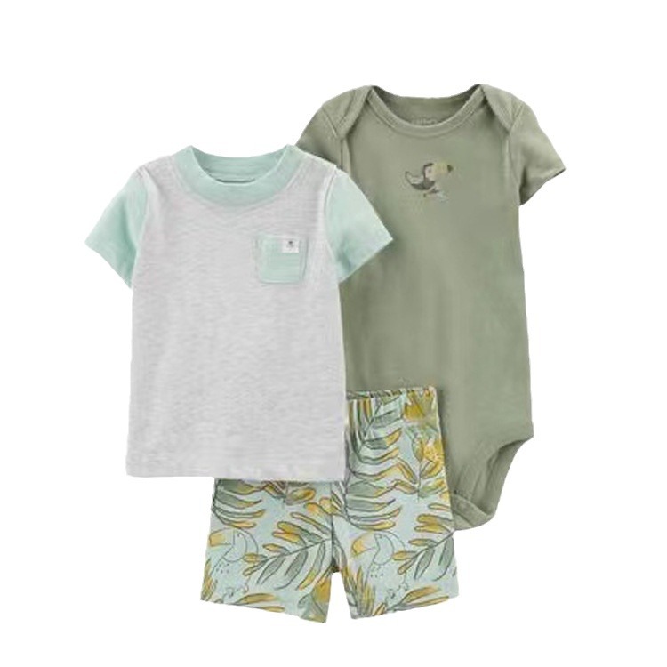 Foreign trade children's clothing new summer cross-border wholesale men's baby infant short sleeve shorts T-shirt bag fart clothes three-piece set