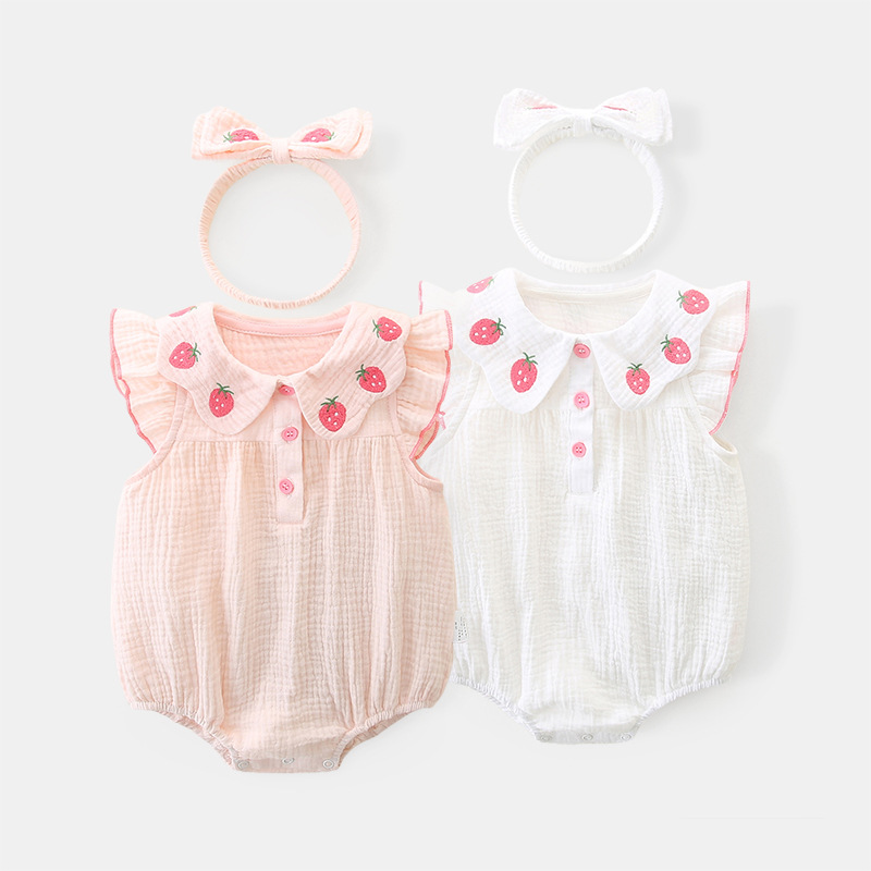 Baby Cotton Wrap Fart Clothes 2025 Girls Summer New Style Body Clothes Newborn Baby Outer Wear Triangle Hats 3193
