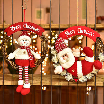 Christmas red and white snowman elderly rattan ring door hanging Garland scene decoration decoration elderly elk puppet decoration