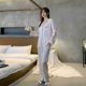 Yao Ting Pajamas Women's Summer Light Pink Solid Color Ice Silk Spring and Autumn Thin Long Sleeve Trousers Two-Piece Home Clothes 3014