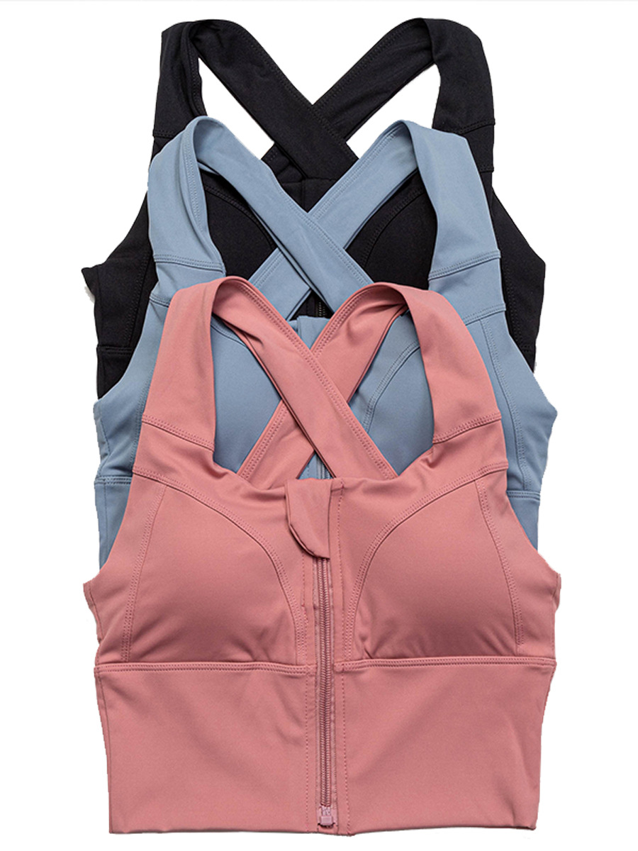 Large size wide shoulder strap zipper sports underwear women's shockproof running gathered yoga clothing shockproof wholesale beautiful back bra