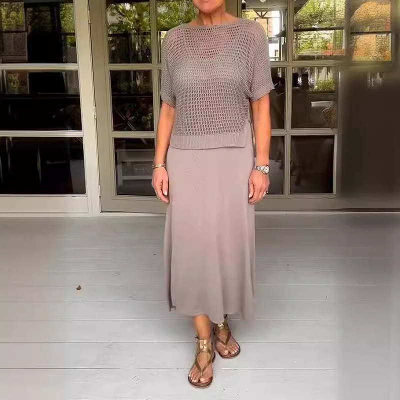 Cross-border New Rack Knitted Empty Dress suit Casual Solid Color Round Neck Knitted Sweater European and American Style dress suit
