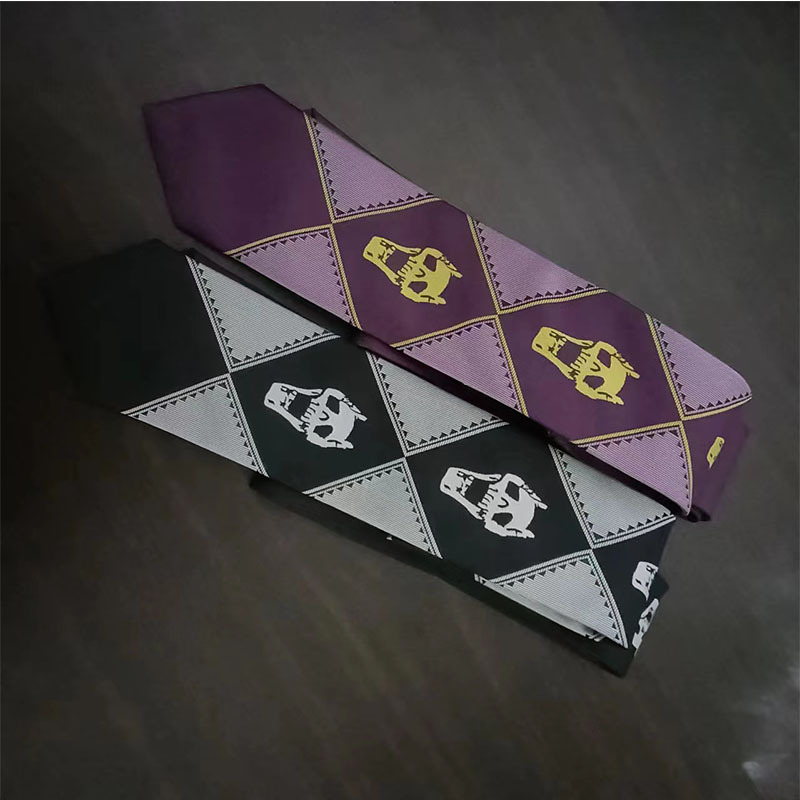 Anime JOJO Tie Kira Yoshiro Wonderful Adventure Skull Black Purple Green Men's Hand Tie